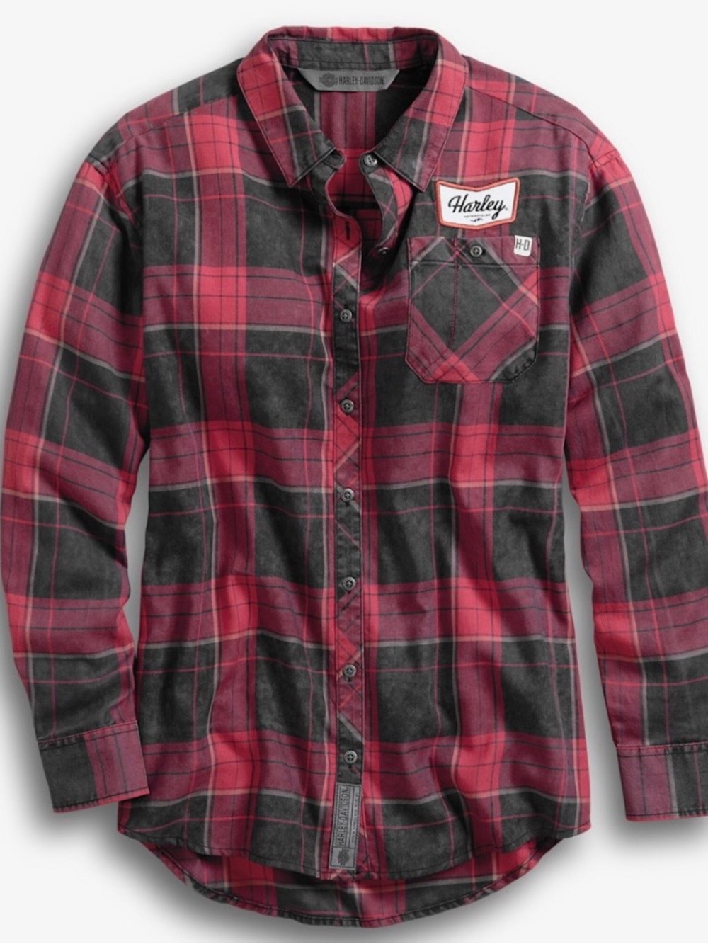 Harley-Davidson Red & Navy Plaid Skull Button-Down Shirt